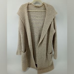 Urban Day Cream Tan Open Oversized Cardigan with Hood Pockets S/M Beach Warm